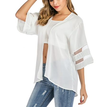 Juesi Womens Floral Chiffon Kimono Cardigans Loose Beach Cover Up Half Sleeve Smock Tops Swimsuit Bikini Coverups